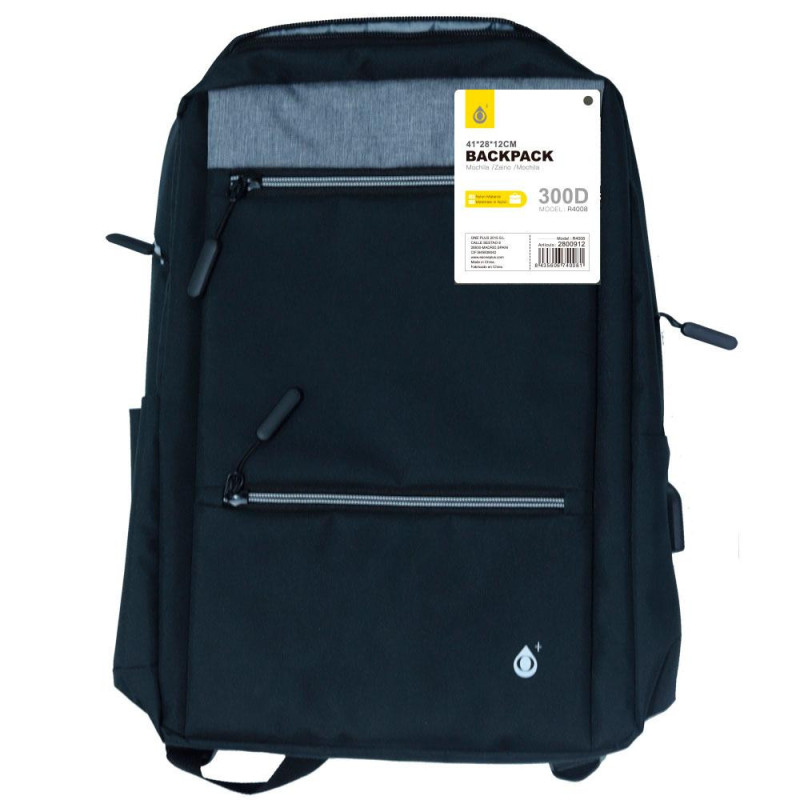 Mochila nylon R4008 / portatiles hasta 16\ / Repelente al agua / Negro / One+"