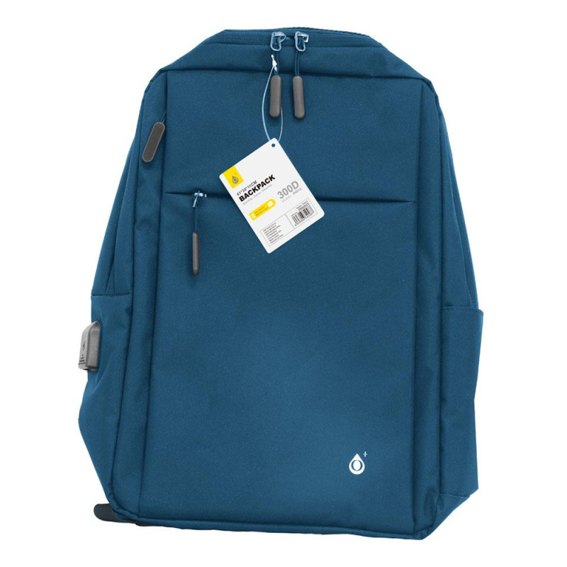 Mochila nylon R4010 / portatiles hasta 16\ / Puerto de carga / Repelente al agua / Azul / One+"
