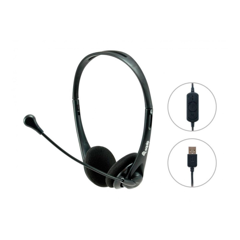 Auriculares Diadema Equip / Micro integrado flexible / Usb / Negro / 245305