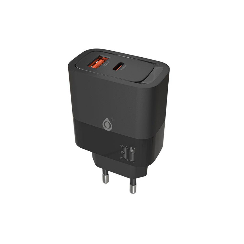 Cargador de red Usb QC3.0 + Type-C / GaN / 30W / Negro / NA0427 / ONE+ / 2004272