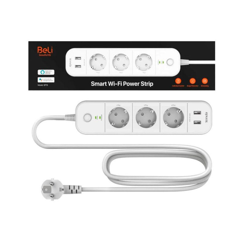 Regleta 3 tomas IP-COM / Proteccion infantil / 2x Puerto de carga USB / Blanca / SP15
