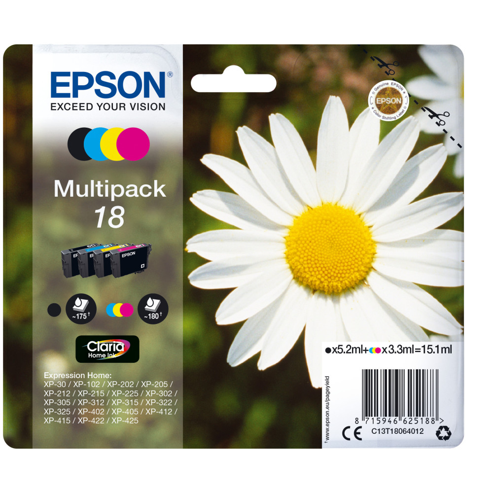 Tinta original epson t1806 multipack 4 colores c13t18064012