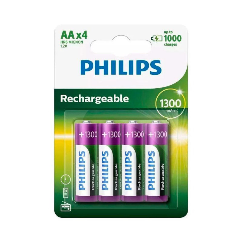 Pilas Recargables Philips AA R6B4A130/ 1300mAh NiMh / 1.2V / HR6 / Pack 4 uds