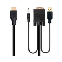 Cable adaptador VGA a HDMI M/H + Audio + Usb / 1.8m / Negro / Nanocable 10.15.4612