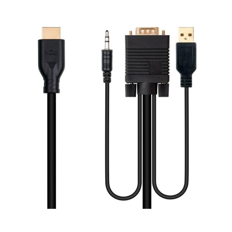 Cable adaptador VGA a HDMI M/H + Audio + Usb / 1.8m / Negro / Nanocable 10.15.4612
