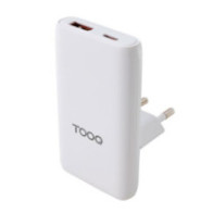 Cargador de red Usb + Type-C / GaN 65W / PD+ QC / Blanco / Adaptador de viaje / TQWC-GANSL65W1A1C / Tooq