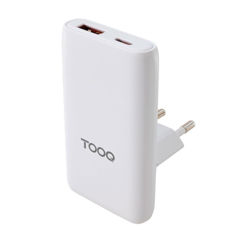 Cargador de red Usb + Type-C / GaN 65W / PD+ QC / Blanco / Adaptador de viaje / TQWC-GANSL65W1A1C / Tooq