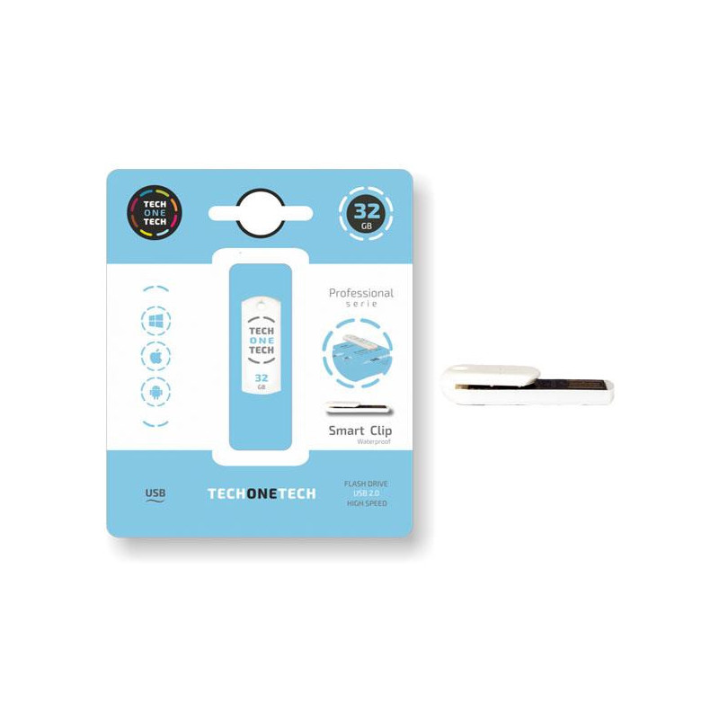 Pendrive Nano Tech One Tech Pro Smart Clip USB 2.0 / 32Gb / Impermeable / Blanco / TEC3003-32