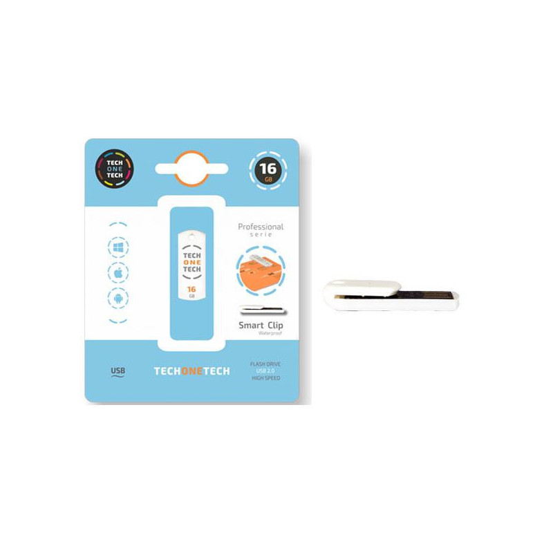 Pendrive Nano Tech One Tech Pro Smart Clip USB 2.0 / 16Gb / Impermeable / Blanco / TEC3004-16