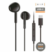 Auriculares Intrauditivos Type-C earTECH HIP / Micrófono / 1.2m / Negros / TEC1302 / Tech One Tech