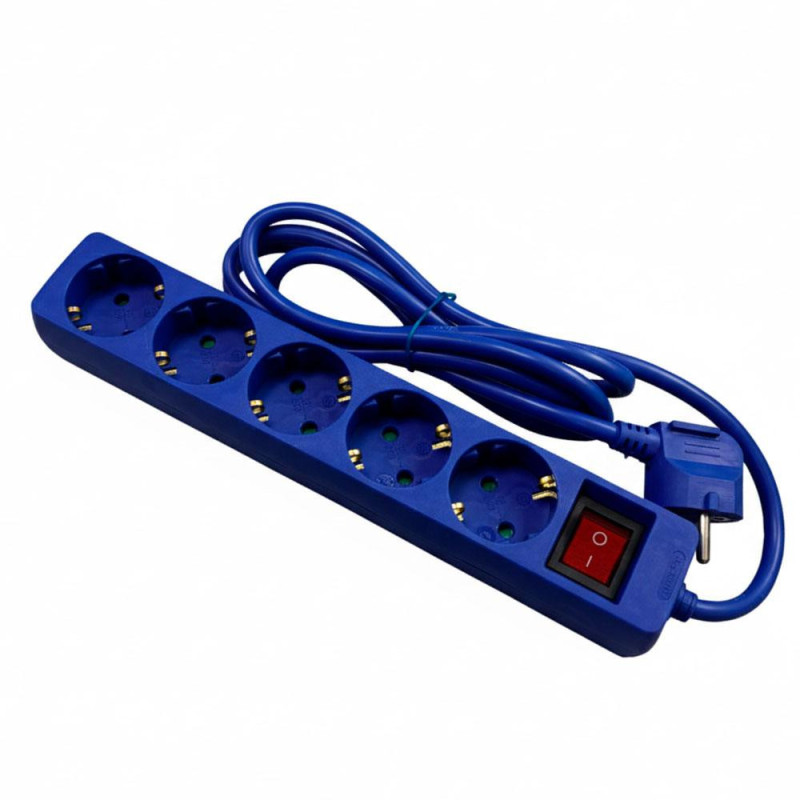 Regleta 5 tomas Phasak / Con Interruptor / 1.8 m /  Azul / BN 0825