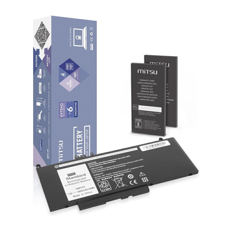 Batería compatible para portátil DELL Latitude E5470 7.6V 6000 mAh Mitsu