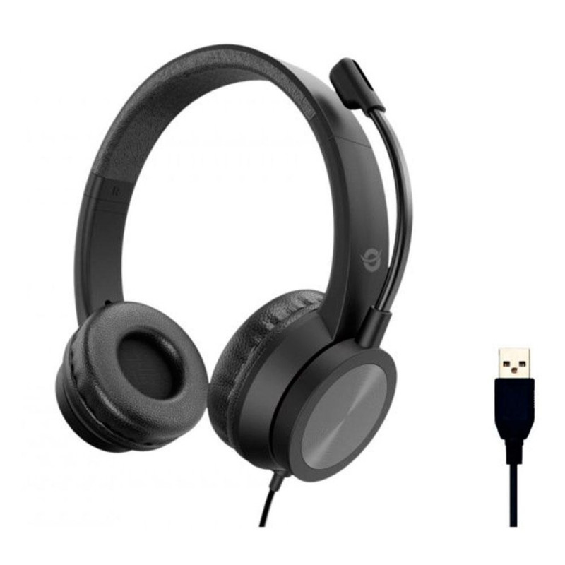 Auriculares con Microfono flexible Conceptronic Polona / Usb / Cancelacion de ruido / Negro / POLONA05B