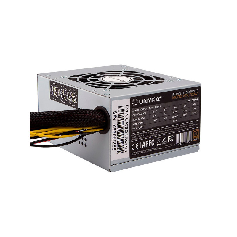 Fuente de alimentacion sfx unykach 300w 52003 80+ bronze apfc activo ventilador 80mm silencioso oem