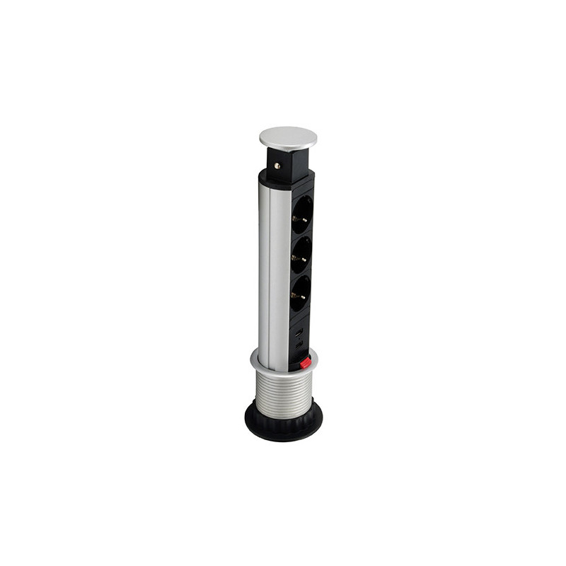Regleta equip pop-up para mesa 3 tomas + 2 puertos usb con interruptor aluminio diametro 60mm