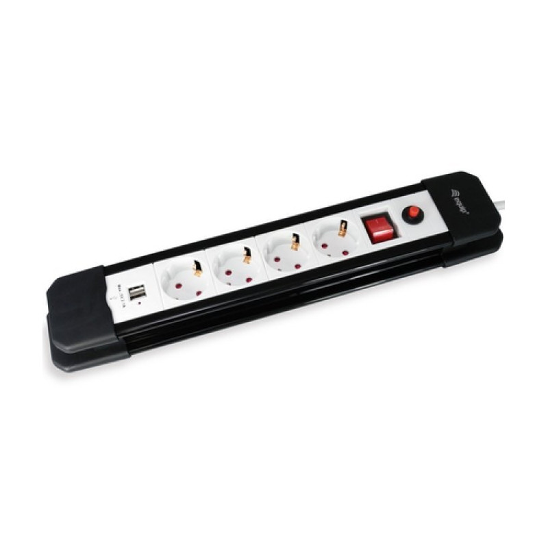 Regleta alimentacion equip con 4 tomas cable de red de 1.5 metros + 2 puertos usb proteccion sobreca
