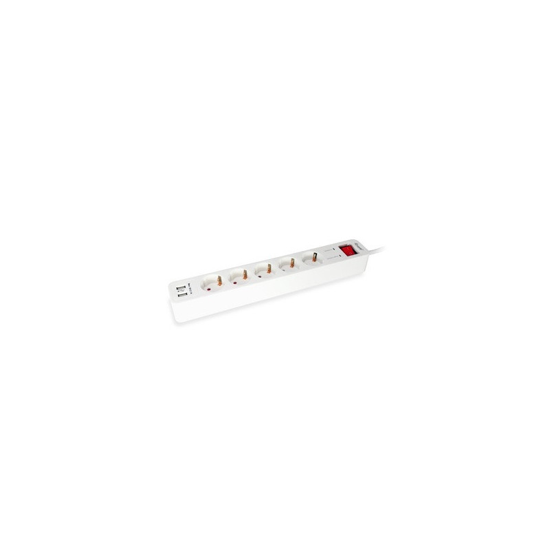 Regleta alimentacion equip con 5 tomas cable de red de 1.5 metros + 2 puertos usb y boton de apagado