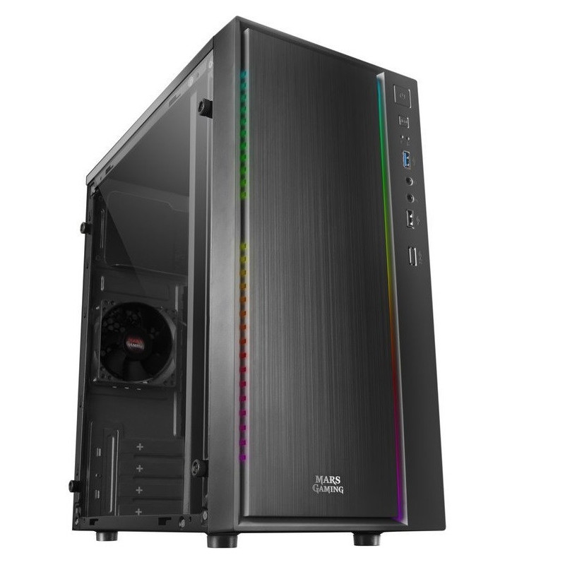 Caja microatx gaming mars gaming mcm black frontal linea rgb ventana lateral total usb3.0 + usb 2.0