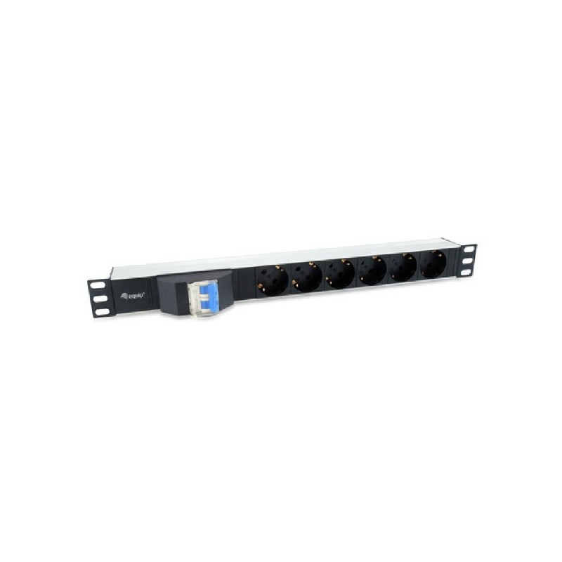 Regleta alimentacion aluminio rack 19\ 1u 6 tomas tipo shucko euro con magnetotermico cable 1.8m"
