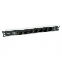 Regleta alimentacion aluminio rack 19\ 1u 7 tomas tipo shucko euro + 2 tomas usb con protector spd c"
