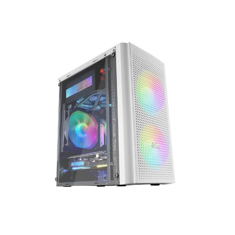 Caja microatx gaming mars gaming mc300 white frontal mesh 3xventiladores 120mm rgb lateral de crista