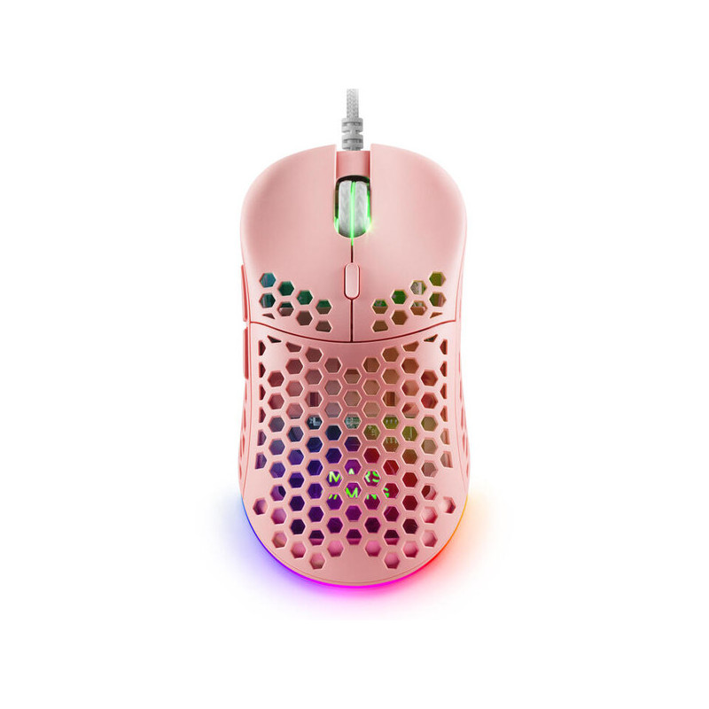 Mouse mars gaming rgb mm55p dise?o hive pink 12800dpi a825pro switch huano superficie perforada ilum