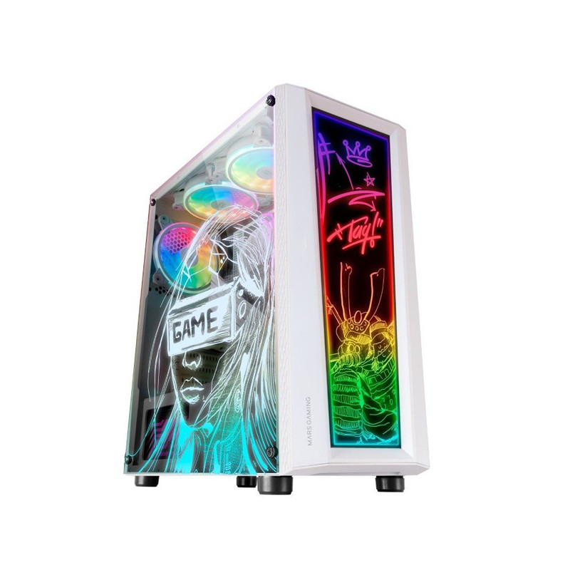 Caja atx mars gaming mc-art white lateral y frontal personalizable con iluminacion