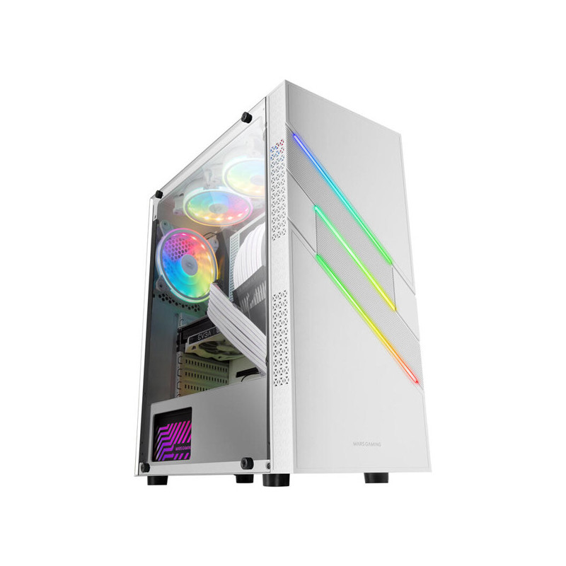 Caja atx mars gaming mc-u3 white xl frontal argb con ventilador trasero sincronizad