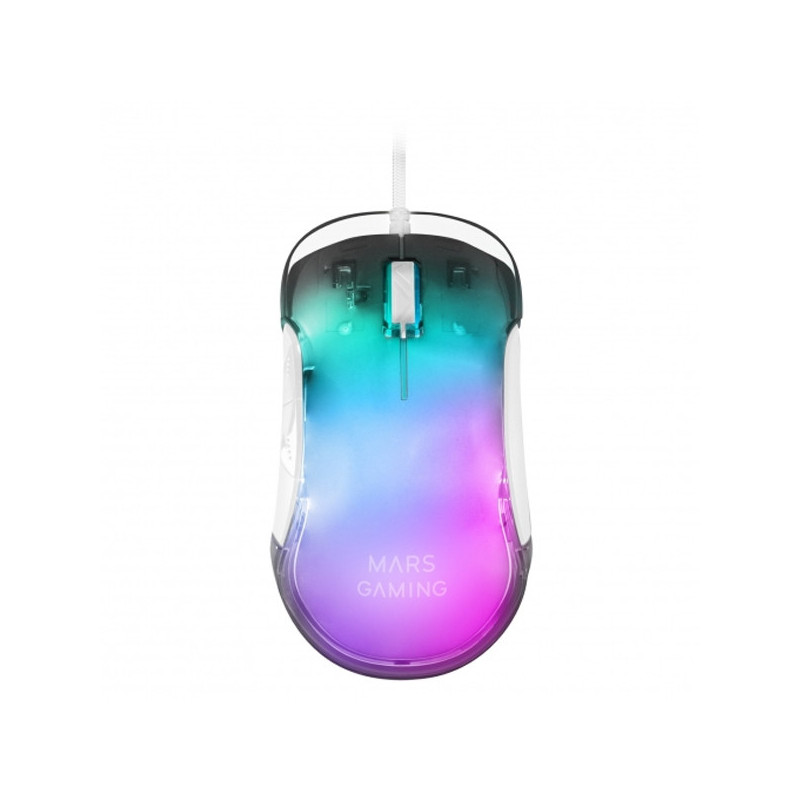 Mouse mars gaming rgb mmgloww white 12800dpi iluminacion total chroma-glow con cuerpo acabado en esp