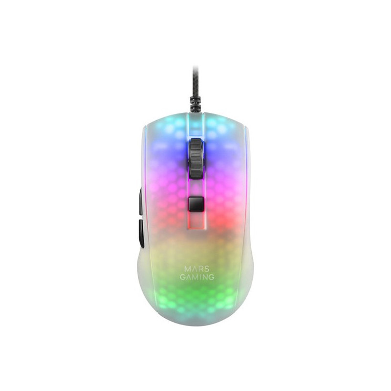 Mouse mars gaming rgb mmr translucido white 12800dpi ultra ligero 58g iluminacion rgb switches mecan