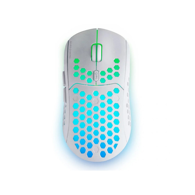 Mouse mars gaming wireless rgb mmw3 white usb 2.4g bateria recargable 3200dpi ultraligero hive ilumi