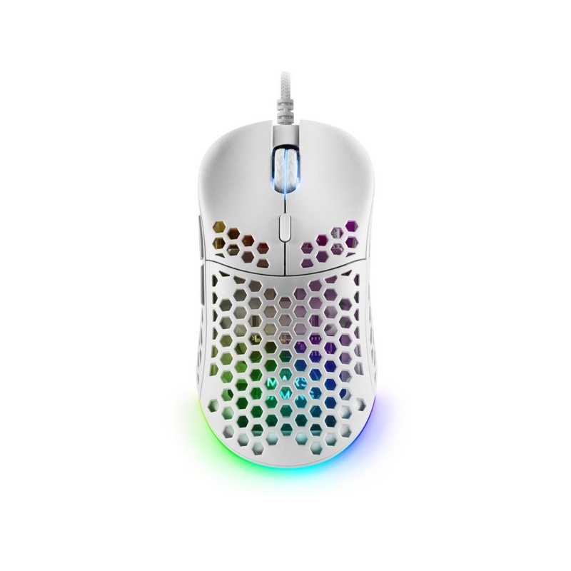 Mouse mars gaming rgb mm55w dise?o hive white 12800dpi a825pro switch huano superficie perforada ilu