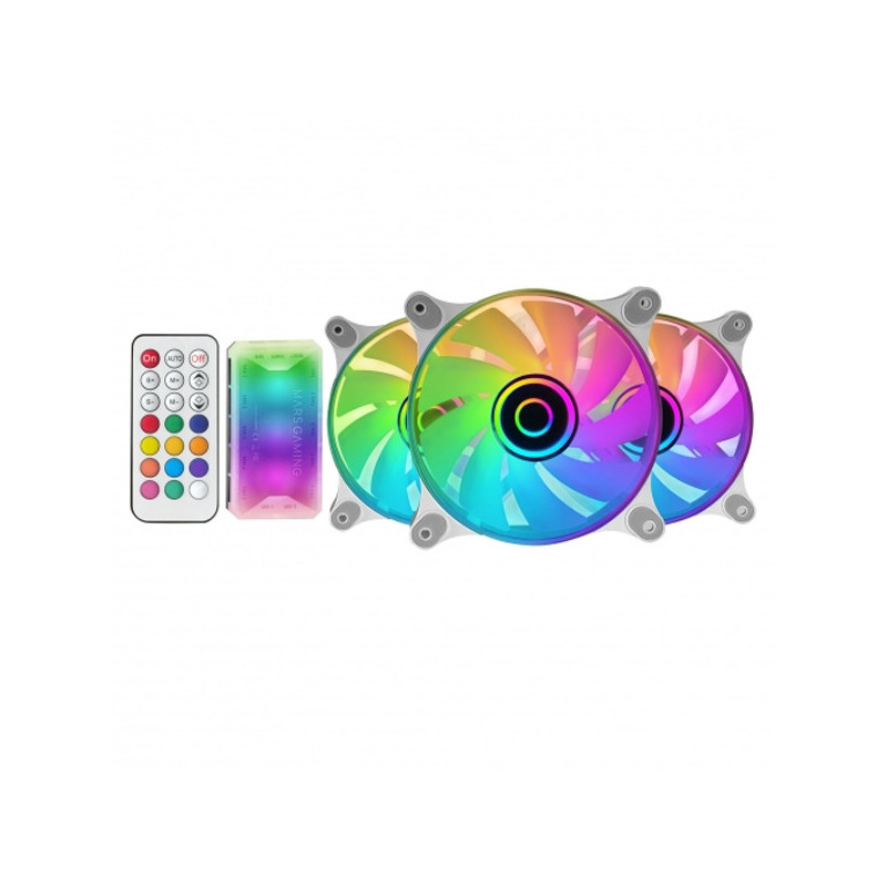 Kit 3xventilador interno argb mars gaming mf-3d kit white 12x12cm argb efecto espejo infinito