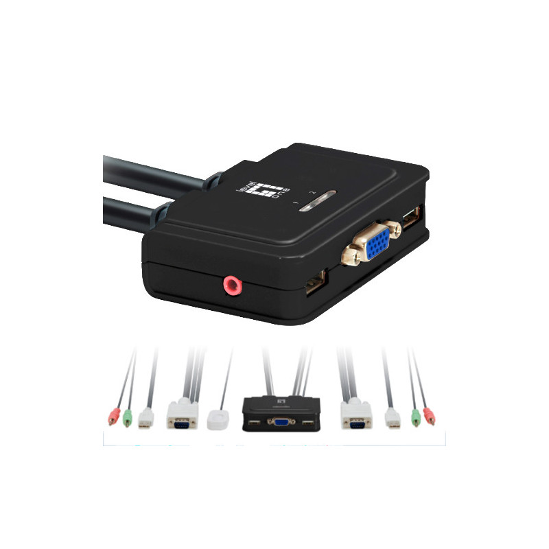 Conmutador automatico level one v/t/m 1a2 cpus usb con audio cables incluidos