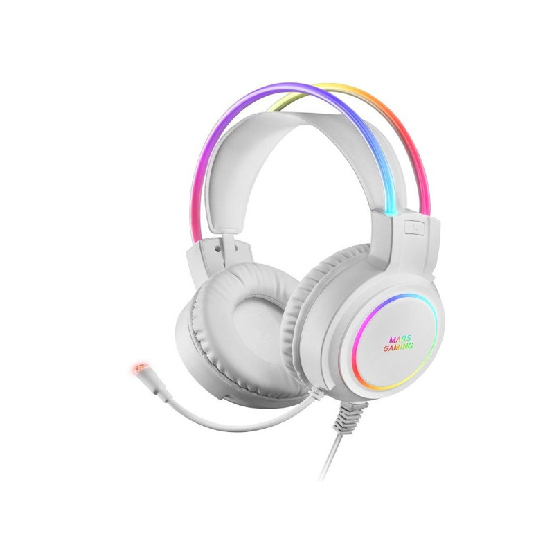 Headset mars gaming mhrgb white jack 3.5mm iluminacion 360? chroma sonido ultra-bass 3d micro abatib