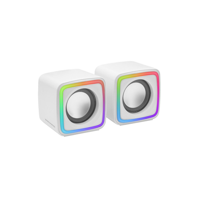 Altavoces 2.0 mars gaming mscube white 8w rms sonido dsp espacial iluminacion rgb