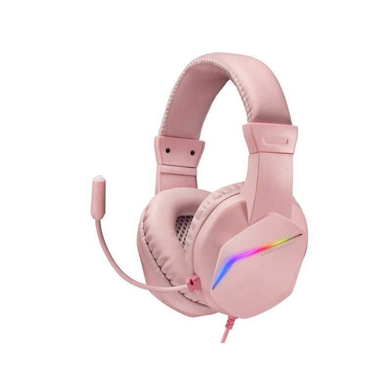 Headset mars gaming mh122 pink ultra ligeros 184g drivers de neodimo 50mm microfono flexible jack 3.