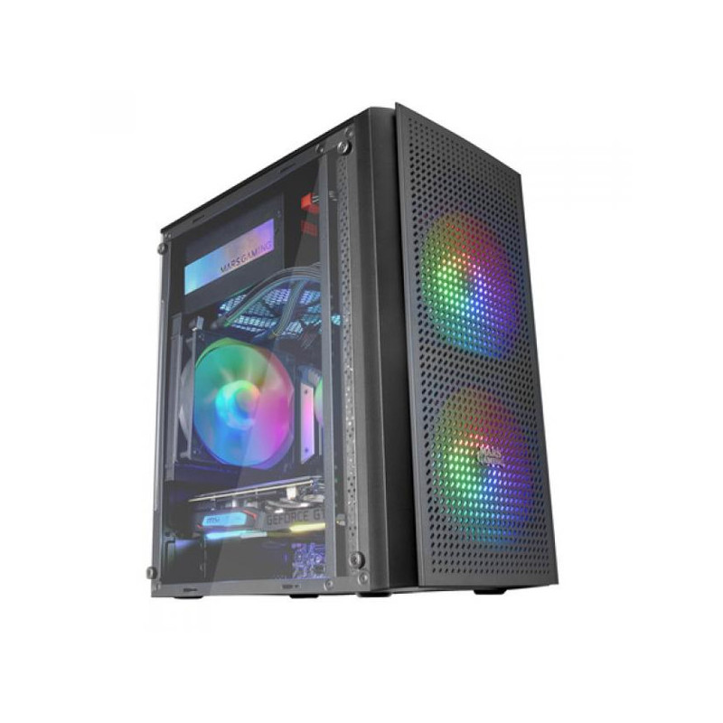Caja microatx gaming mars gaming mc300 black frontal mesh 3xventiladores 120mm rgb lateral de crista