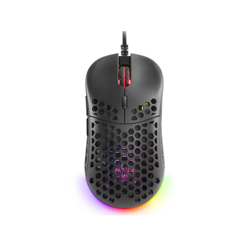 Mouse mars gaming rgb mm55 dise?o hive black 12800dpi a825pro switch huano superficie perforada ilum