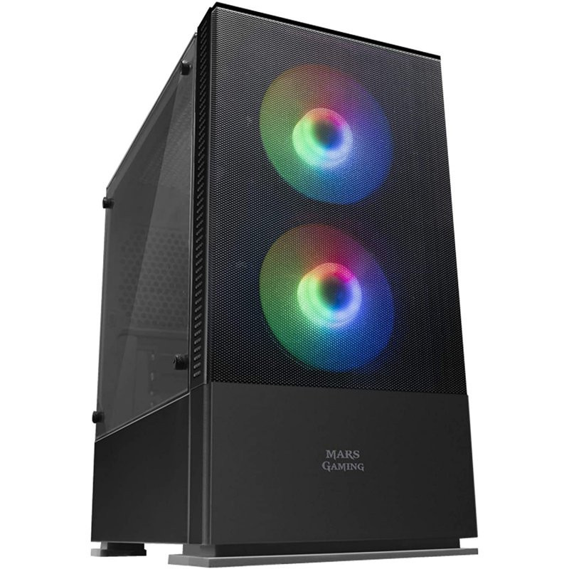 Caja microatx gaming mars gaming mcz black frontal mesh con 2xventilador rgb ventana lateral total u