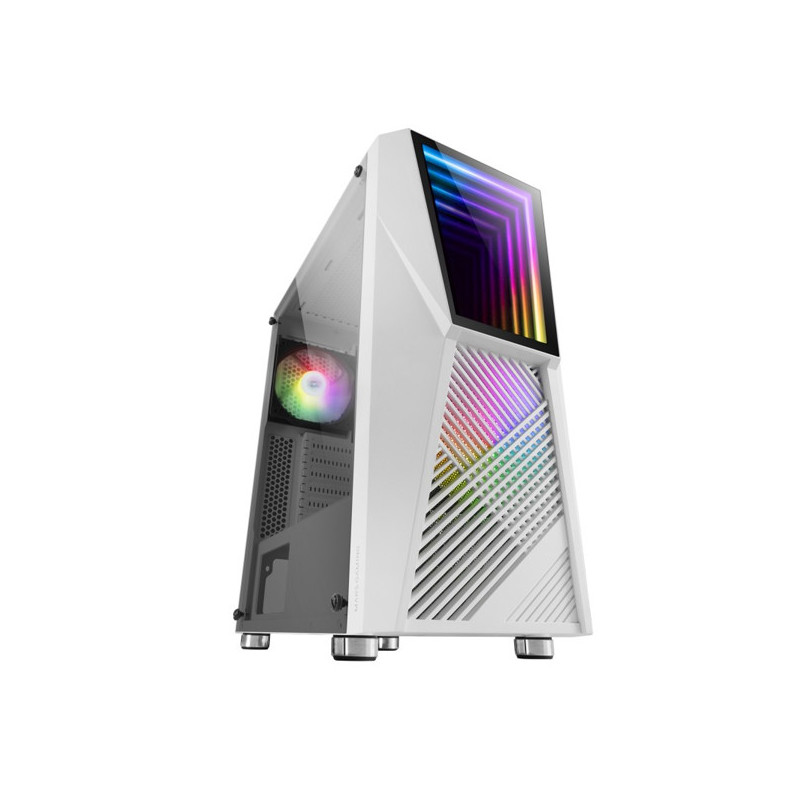 Caja atx mars gaming mc777 white frontal con espejo infintio argb 2xventiladores 12