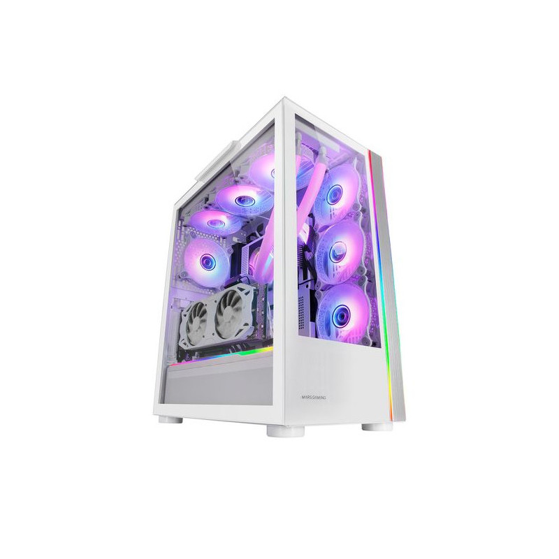 Caja e-atx mars gaming mc-ultra white doble linea argb frontal y lateral de cristal tem