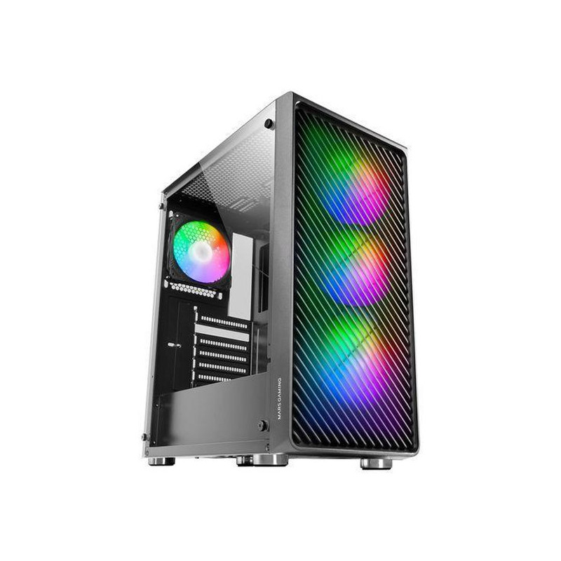 Caja atx mars gaming mc-f black frontal metal mesh 3 ventiladores argb 120mm +1 tra