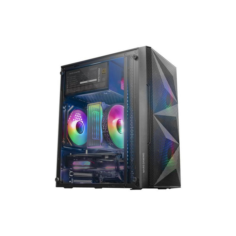 Caja microatx gaming mars gaming mc-me black frontal mesh con 2 ventiladores frgb 120mm lateral de c