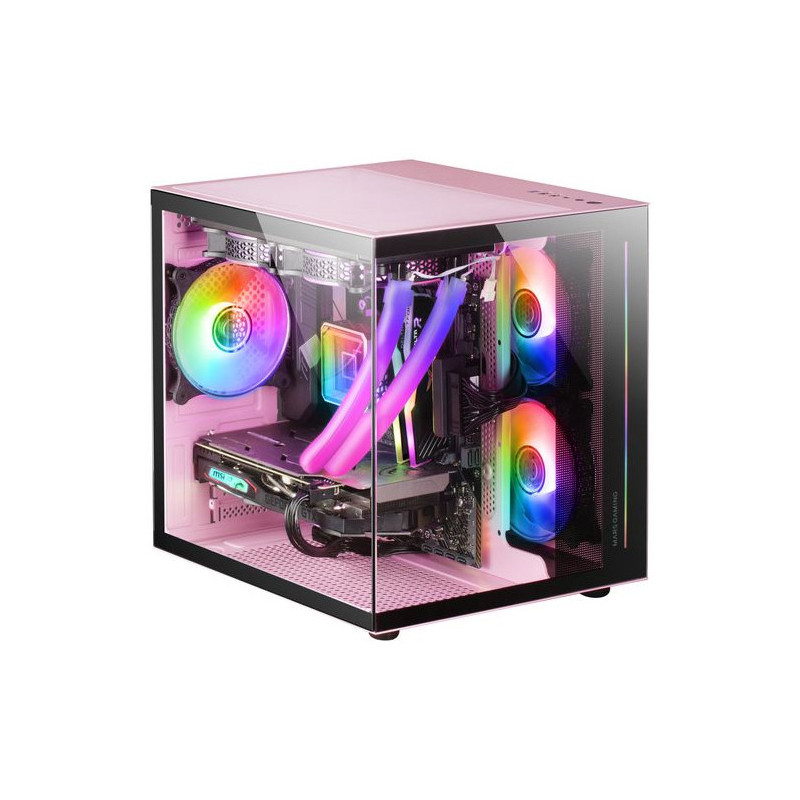 Caja microatx cube gaming mars gaming mc-view black/pink frontal y lateral de cristal templado conti