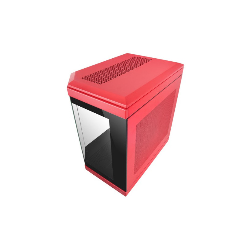 Caja atx semitorre gaming mars gaming mc3t color rojo vista panoramica 3 paneles de cristal templado