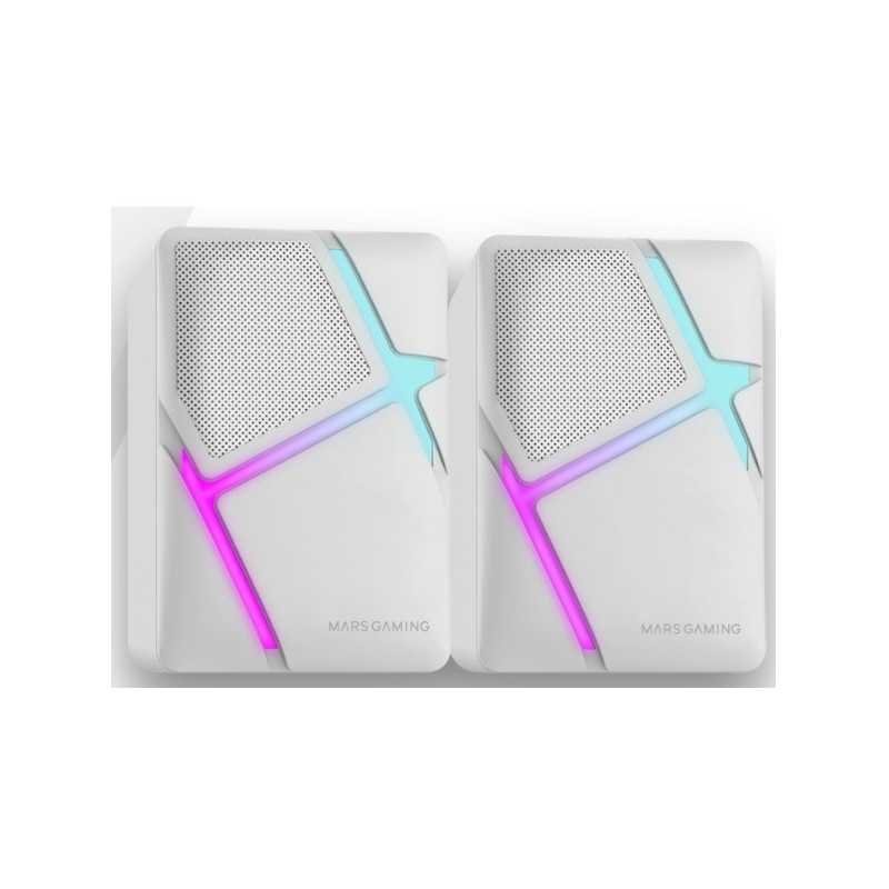 Altavoces 2.0 mars gaming mshw blanco 10w iluminacion rgb control de volumen jack 3.5mm