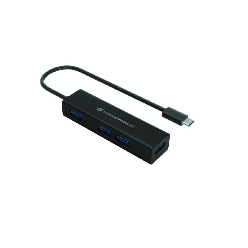 Hub usb-c 3.0 conceptronic hubbies07b 4 puertos usb 3.0 color negro carcasa de aluminio