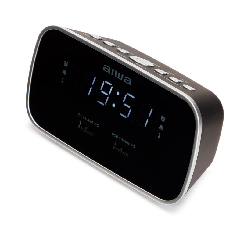 Radio despertador aiwa cru-19 black 2 puertos usb de carga 5v 2.4a