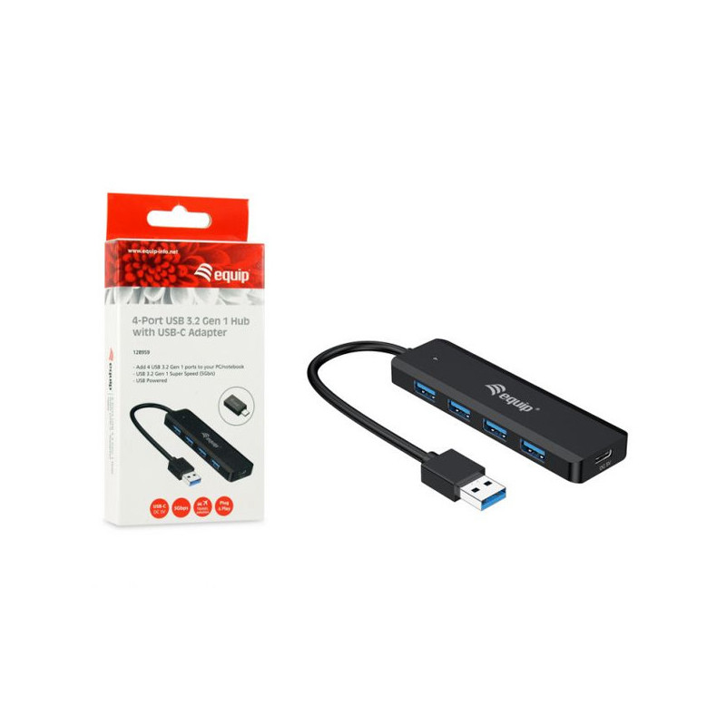 Hub usb 3.2 equip life a 4 puertos usb 3.2 incluye adaptador usb-c